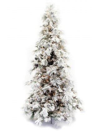 12' Flocked Long Needle Pine Tree Prelit Christmas Tree