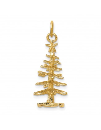 14k Yellow Gold 3D Christmas Tree Charm Pendant