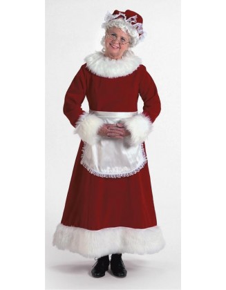 6-Piece Burgundy Velvet Mrs Claus Most Valuable Helper at the North pole - Adult Size X Large
