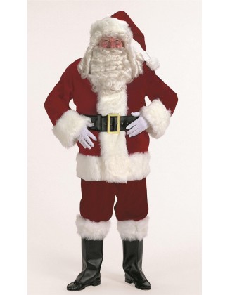 7-piece Burgundy Velvet Santa Suit Christmas Costume - Adult Size XLarge