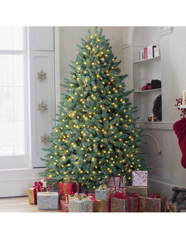 OasisCraft Pre-lit Christmas Tree, Premium Hinged Blue Spruce ...