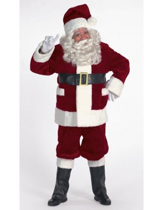 7-piece Burgundy Deluxe Christmas Santa Suit with Pockets - Adult Size XXXL