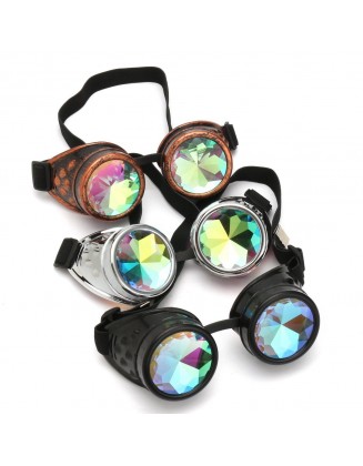 3x Kaleidoscope Prism Diffraction Glasses EDC Rave Goggles Steampunk Style Goggles - Black - Gold - Silver [3x Value Pack]