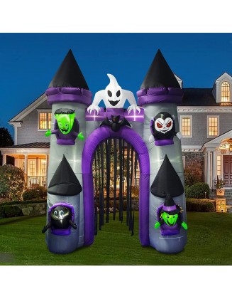 10 Ft Halloween Inflatable Castle Archway with Ghost Green Weirdo Witch Vampire Bats Black Cat LED Lights Blow up Arch Decor Outdoor Lawn Holiday Decorations