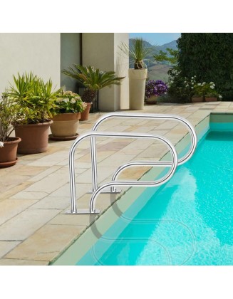 2 PCS Swimming Pool Hand Rail Stainless Steel Ladder Stair Rail with Base Plate