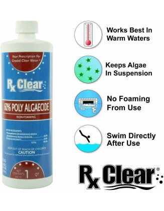 (6 Pack) Rx Clear Algaecide 60 Plus Prevents Algae Swimming Pool Chemical - 1 QT