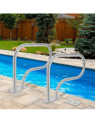 2 Pieces Universal In-Ground Swimming Pool Stainless Steel Ladder Step Handrail