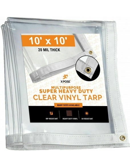 10 ' x 10' Clear Vinyl Tarp - Super Heavy Duty 20 Mil Transparent