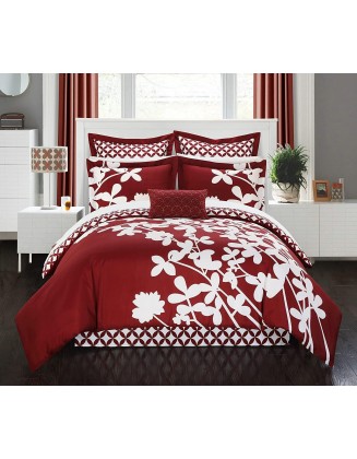 Chic Home 7 Piece Iris Reversible LarScale Comforter Set Red, King