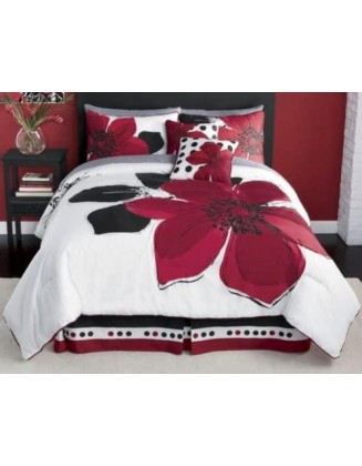 Grand Linen 12 - Piece Burgundy Red Black White Floral Bed-in-a-Bag California Cal Size Bedding + Sheets + Accent Pillows Comforter Set
