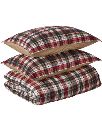 Eddie Bauer - 215787 Astoria Collection Comforter Set - Ultra-Soft Bedding - Reversible, Cool, and Breathable, Machine Washable, Full/Queen, Red