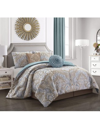 Grand Avenue Blue/Gold Bed Comforter Set , 6 Piece , Bedding Comforters & Sets