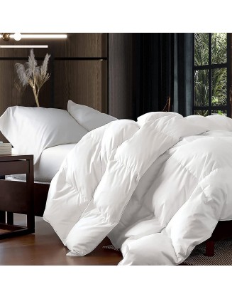 Luxurious Queen Size Goose Down Feather Comforter Down Feather Fiber Duvet Egyptian Cotton Cover - Baffle Box  - 48oz Fill Weight - Full/Queen Duvet - Solid White