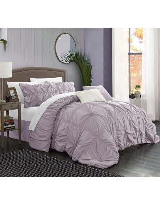 Chic Home CS1431-AN Halpert Floral Pinch Pleat Ruffled er Embellished Comforter Set, 6-Piece, Lavender