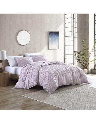 Brielle Home Mabel Comforter Set Tufted/Textured Solid Wavy Boho Cotton 3pc Comforter and Shams, Lilac, King