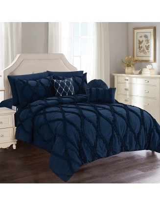 Elegant Comfort Luxury Best, Softest, Coziest 10-Piece Bed-in-a-Bag Infinity Comforter Set, Includes Bed Sheet Set with Double Sided StoraPockets and Decorative Pillows, King/Cal King, Navy