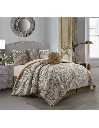 Grand Avenue Grey/Yellow Comforter Set , 6 Piece , All Season Premium Bedding Set