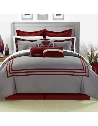 Chic Home Cosmo Red - 8 pc Embroidered Comforter Set