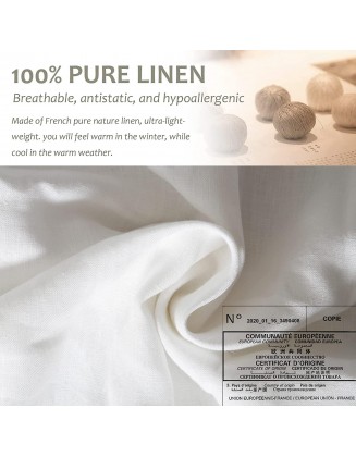 EVERLY Linen Duvet Cover Queen Size, Stonewashed French Linen Duvet Cover Set, 3 Pieces (1 Duvet Cover & 2 Pillowcases) Flax Cover Set with Coconut Button Closure, White