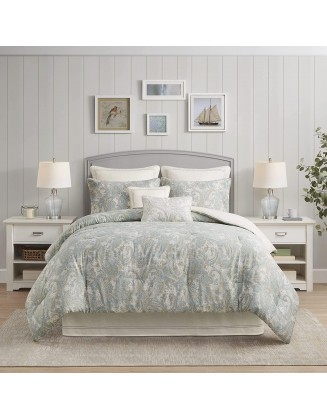 Harbor House Cozy Cotton Comforter Set - Classic Modern , All Season Down Alternative Casual Bedding, Matching Shams, Chelsea, Paisley Blue King(108