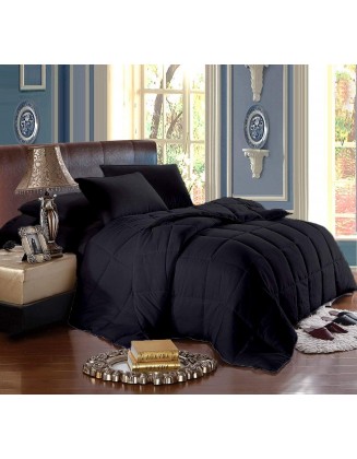 Black All-Season Luxury - Hotel Collection - Egyptian Cotton Oversized Queen Size 98 x 98 Inches 1 Piece Goose Down Alternative Comforter with 4 Corner Tabs, 500 GSM - Machine Washable