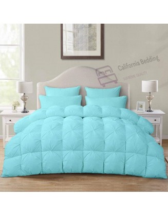 All-Season – Luxury Pinch Pleated Pintuck Queen 88x92 Size Down Alternative Quilted Comforter Set (1 Comforter + 2 Pillow Cover Sham), 500 GSM Microfiber Fill - Machine Washable, Aqua Solid