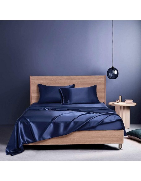 7 Piece Comforter with Sheet Set Polyester Satin Silk 15 Inch Deep Pocket Ultra Soft Comfortable Bedding (1 Comforter, 1 Fitted Sheet, 1 Flat Sheet, 4 Pillow Cases) (Navy Blue, Twin XL)