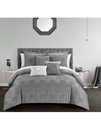 Chic Home Jodie 6 Piece Comforter Set Chenille Geometric Pattern  Bedding - Decorative Pillows Shams Included, King, Grey
