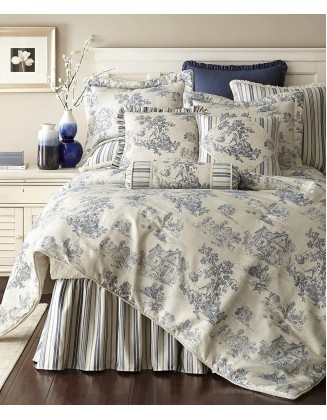 Ausin Horn Classics Cosmopolitan Toile Blue 3-Piece Comforter Set, Queen