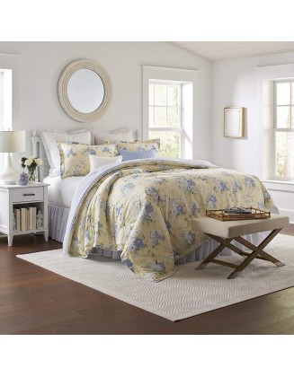 Laura Ashley Home - Comforter Set, Reversible Cotton Bedding with Matching Shams & Bedskirt, Stylish Home Decor for All Seasons (Maybelle Blue, King)