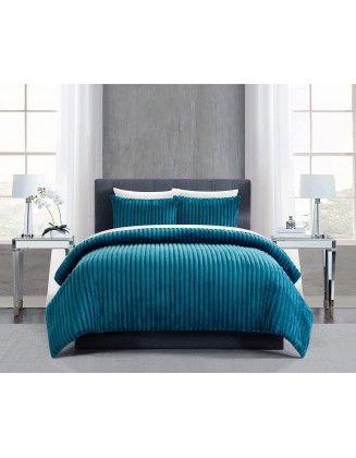 Chic Home Fargo 3 Piece Comforter Set Microplush Channel Quilted Solid Micromink BacBedding - Pillow Shams Included, King, Teal