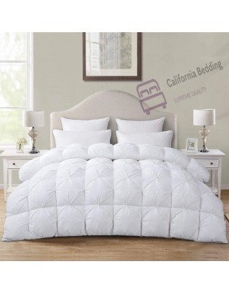 California Bedding All-Season – Luxury Pinch Pleated Pintuck Down Alternative Quilted 3PC Comforter Set, 500 GSM Microfiber Fill - Machine Washable, (Oversized 120x98, White)