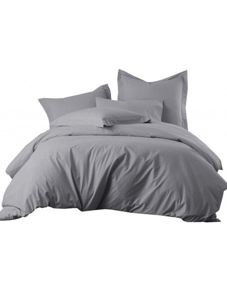 8 Pieces Cotton Solid Grey CalStriped White Down Comforter Bed in a Bag Set Including a Sheet Set+Duvet Cover Set+ All Season Striped White Down Comforter 300 Thread Count 550 Fill Power