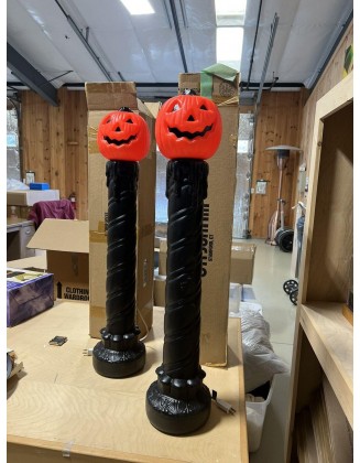 2 Pumpkin Lampposts bulb light $250, 33 inches tall