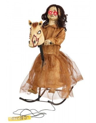 3.5 Foot Super Creepy Haunted Animated Talking Halloween Doll and Rocking Horse