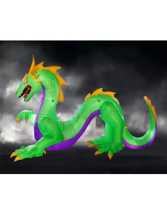 14Ft Halloween Inflatables Huge Green Dragon, Blow up with Led Lights for Hallow