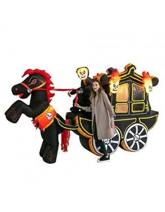 12 ft Long Carriage Halloween Inflatable with Build-in LEDs Blow Up
