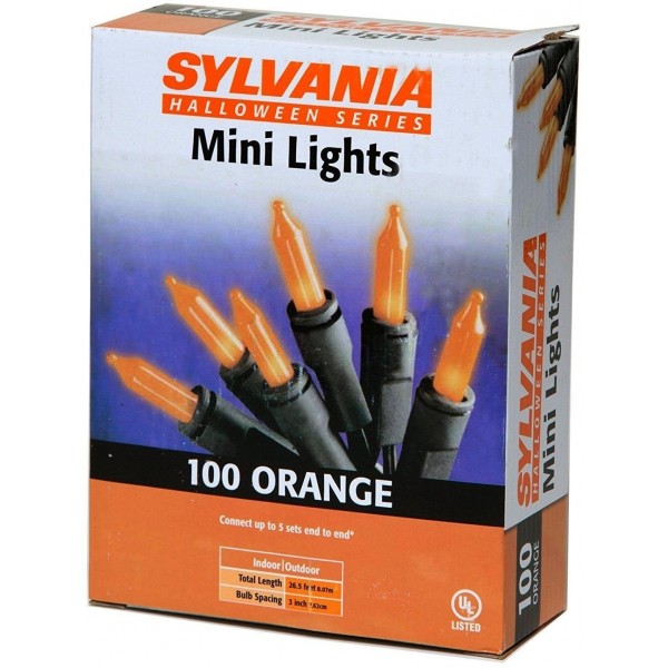 (24) Sylvania V34700-88 100 Light Orange w Black Halloween Miniature Light Sets