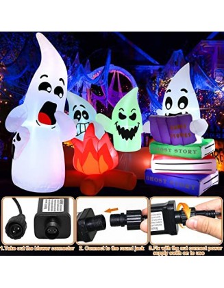 7 Ft Long Halloween inflatables, Ghost Halloween Decorations Ghosts Family Telling Scary Stories with Blow Up Lighted Deco...