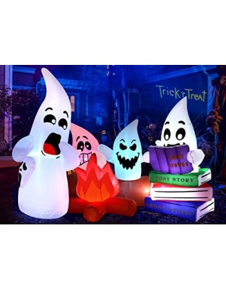 7 Ft Long Halloween inflatables, Ghost Halloween Decorations Ghosts Family Telling Scary Stories with Blow Up Lighted Deco...