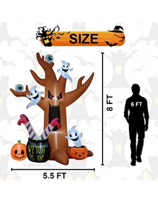 8 Ft Halloween Inflatables Outdoor Decorations - Outdoor Spooky Halloween Tree with Blow up Ghosts, Eyeballs, Pumpkins, Ca...