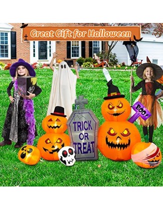 8 FT Long Halloween Inflatables Decorations- Pumpkin Lanterns with Tombstone Halloween Decorations Outdoor, Built-in LED L...