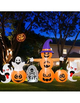 8.5 FT Halloween Inflatables Pumpkin Decoration, Built-in LED Lights Blow Up Halloween Outdoor Yard Decor, Inflatable Pump...