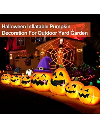 12Ft Extra Large&Long Halloween Inflatables 7 Pumpkins with 2 Witch Hats Outdoor Halloween Decorations with Build-in LED L...
