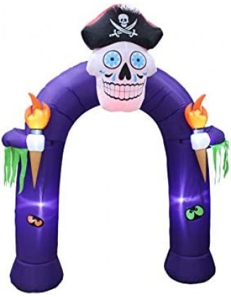 8 Foot Tall Halloween Inflatable Pirate Skull Archway with Color Changing LED Lights Outdoor Indoor Holiday Decorations, B...