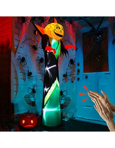 12 FT Halloween Inflatables Outdoor Decorations, Inflatable Pumpkin Reaper with Rotating Lights, Blow Up Yard Decoration f...
