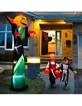 12 FT Halloween Inflatables Outdoor Decorations, Inflatable Pumpkin Reaper with Rotating Lights, Blow Up Yard Decoration f...