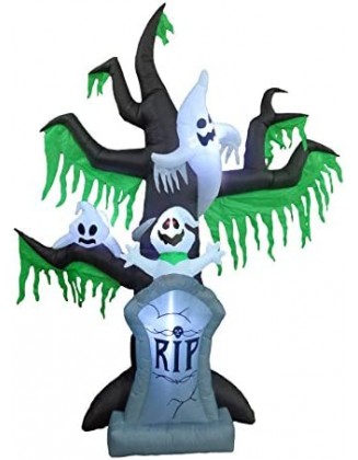 9 Foot Tall Halloween Inflatable Grave Scene Skeletons Ghosts on Dead Tree with Tombstone LED Lights Outdoor Indoor Holida...