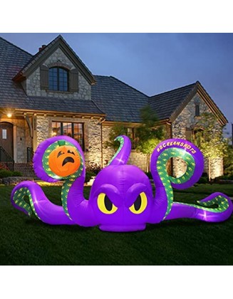 12Ft Halloween Inflatables Giant Octopus Purple Sticky Pumpkin LED Light Blow up Halloween Decor for Carnival Party Store ...
