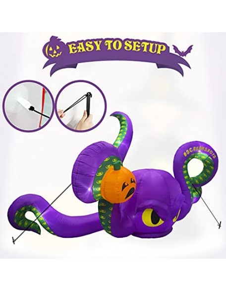12Ft Halloween Inflatables Giant Octopus Purple Sticky Pumpkin LED Light Blow up Halloween Decor for Carnival Party Store ...